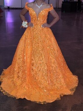 Off-Shoulder Orange Ball Gown Dress